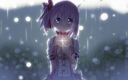 Shiny Locket  - Cute, Sweet, Light, Lovely, Shine, Anime, Magical Girl, Shining, Pink Dress, Hope, Blush, Frilly, Beautiful, Shiny Locket, Pink Hair, Puella Magi, Rain, Madoka Magica, Locket, Magic, Girl, Crying, Pink Clothes, Madoka, Short Hair, Orbs, Madoka Kaname, Sad, Pink Ribbon, Magical, Pink Eyes, Kaname