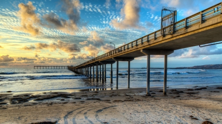 Pier @ Sundown - nature, sky, ocean, clouds, sea, piers