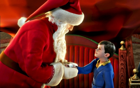 The Polar Express (2004) - movie, hat, santa claus, winter, gloves, christmas, white, the polar express, boy, red, blue