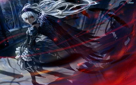 Suigintou - rozen maiden, anime, suigintou, wings, feathers, gothic, dark