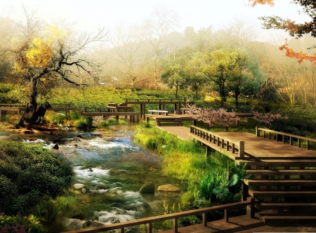 Beautiful Japan - river, japan, nature, garden, green, tree