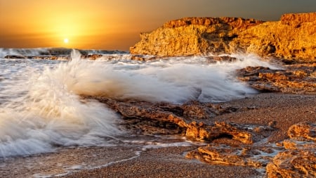 dawn on a wonderful rough seacoast in argentina - surf, rocks, coast, sea, sunrise, waves, dawn