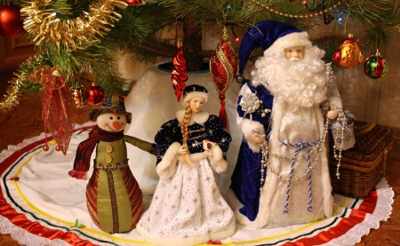 Merry Christmas! - santa claus, toy, christmas, white, fir, doll, blue, green, tree