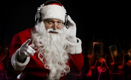 Santa Claus - santa claus, white, red, black, headphones, music, christmas, man