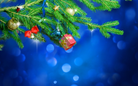 Merry Christmas! - fir, gift, tree, glitter, blue, christmas, green