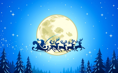 Santa Sleigh - moon, sleigh, Santa, Christmas