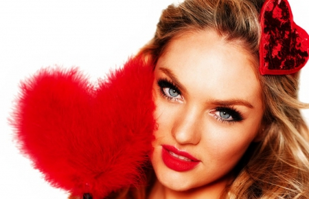 Candice Swanepoel - woman, girl, blue eyes, heart, christmas, model, white, red, candice swanepoel, blonde