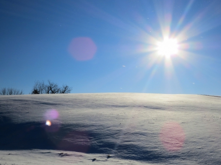 Winter Touched by Sun - December, winter, snow, snowbank, sunrays, nature, rays, field, sun, sky