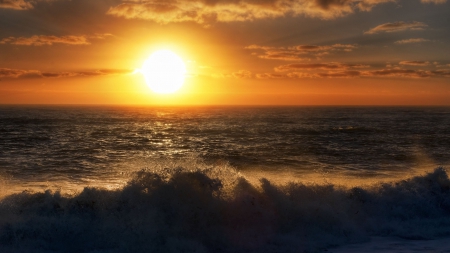 magnificent sunset over ocean waves - horizon, sunset, sea, waves