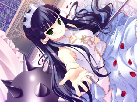 Come! - nice, roses, come, anime girl, pruple hair, cool, anime, flowers, dress