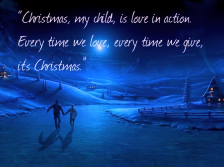 Christmas - snow, night, Christmas, message