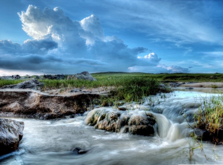 Stream - river, clouds, Stream, sky