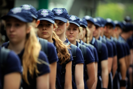 Shoulder to Shoulder - sports, 2013, female, people, wimbledon, blond, purple, green, british, male, london, logo, abstract, focus, blue, volunteers, tennis, uniform