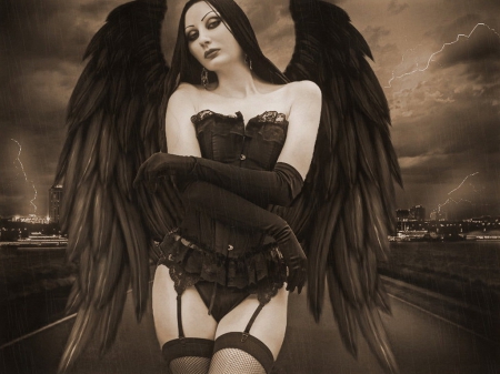 Black Wings - girl, dark, angel, wings, black