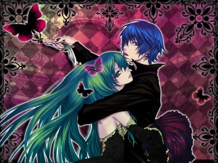 Dancing with Hatsune Miku - vocaloid, butterflies, blue hair, hatsune miku