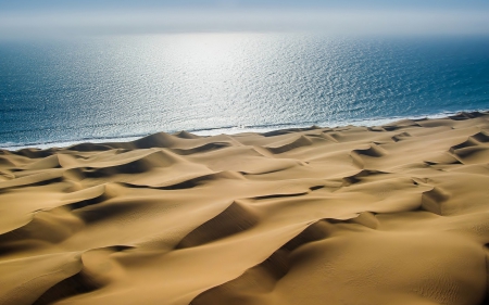 flat ocean and wavy sand - beach, glare, dunes, sea