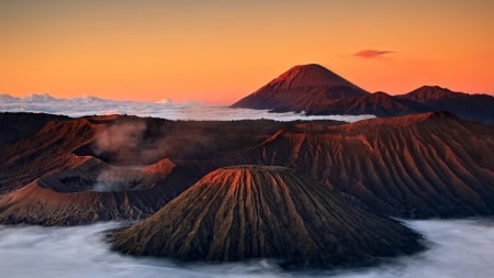 awesome volcano peaks above clouds - clouds, volcanos, peaks, mountains