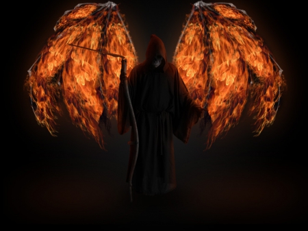 Angel of death - glow, darkness, fire, wings