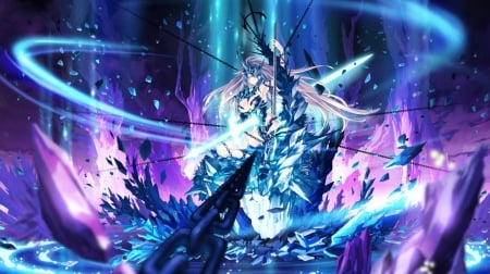 Fairy Fencer - pretty, anime, magic, female, warrior, blue, pink, purple, beautiful, girl, beauty, lovely, sweet, glow, chains, lady, woman