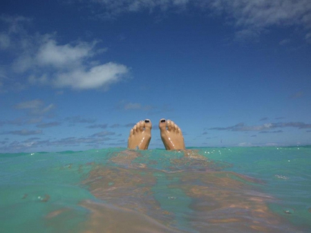 Sky Meditate - sky, ocean, feet, clouds