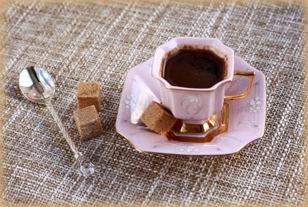 * A cup of coffee * - spoon, drink, coffee, tasty, aromatic, sugar, plate, cup