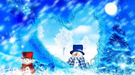 Snowmen - winter, festive, decoration, artwork