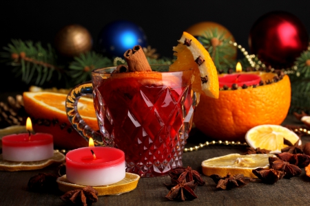 Happy Holidays - orange, christmas candles, christmas, christmas light, wine, magic christmas, candles, xmas, merry christmas