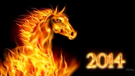 2014 Year of Horse - celebrate, fire, New Years, flames, horse