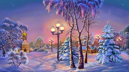 Wintery - winter, church, christmas, snow