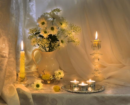 Romantic still life - candles, image, wallpaper, color, new, expression