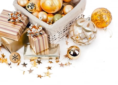 * Golden Christmas * - balls, stars, merry christmas, gift, holiday, golden, christmas