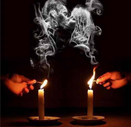 fire for two - flame, hands, candles, light, smoke