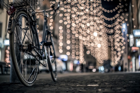 Simply Beautiful - ciry, bokeh, magic, splendor, road, city lights, holidays, merry  christmas, bike, christmas, magic christmas, lights, xmas, happy holidays