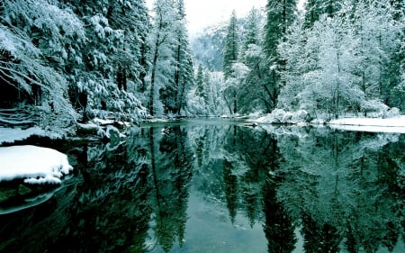 Wonderful Wintertime - river, ice, trees, water, snow, reflection