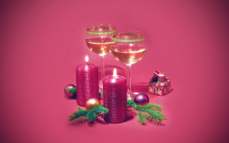 Happy New Year! - glass, pink, happy new year, christmas, candle, mistletoe, fir, tree, green