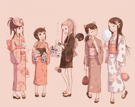 kimono girls - girls, cute, anime, kimono