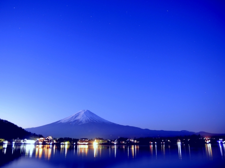 NIGHT CITY LIGHTS - fuji, Japan, city, night, light, mountain