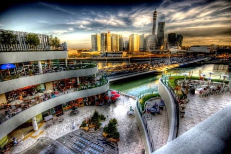 CITY VIEW - shopping mall, restaurant, river, city, hdr, buildings