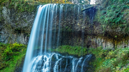 lovely cascading waterfall hdr - waterfall, cascade, cliff, hdr, moss, rocks