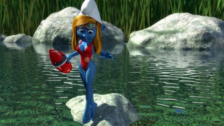 smurfette - cartoon, movie, 3d render the smurfs, lifeguard, wallpaper