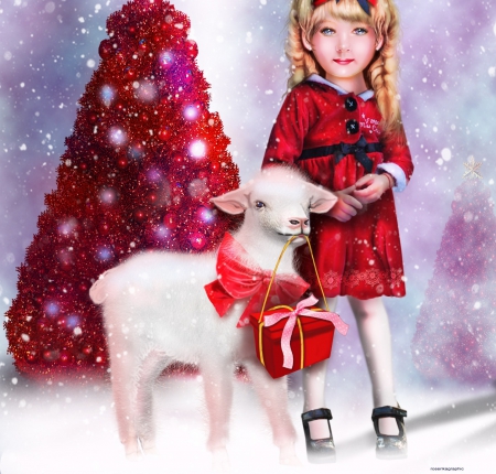 :) - photomanipulation, girls, avdreast, gorl, fantasy, wreid things people wear, creative pre-made, sheep, ared, queen, wimter, digital art, gifts, birds, ice, xmas and new year, christmas, love four seasons, holidays, red, colors