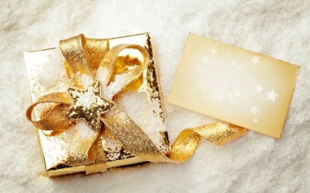 Gift - gift, gold, paper, ribbon