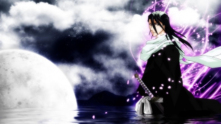 byakuya - byakuya, moon, sakura, kuchiki