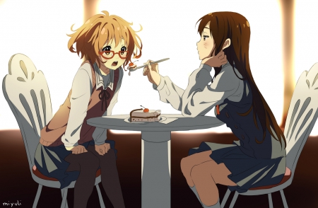 Kyoukai no Kanata - girls, cake, kyoukai, anime, mirai