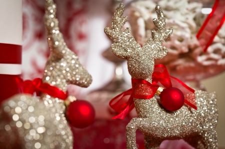 â™  Festive Reindeer â™  - celebration, reindeer, silver, globes, ribbons, red, wonderful, christmas