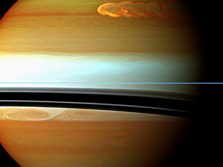 storms on Saturn - clouds, spirals, like, stripes