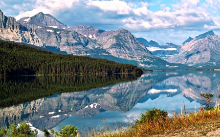 Lake Sherburne, Glacier Nat'l. Park, Montana - Reflection, Mountains, Lake, Forests