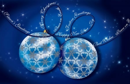 Happy holidays - winter, decoration, blue, greetings, beautiful, balls, happy, christmas, holiday, new year, background, merry christmas, card