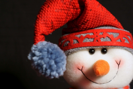 Smiling Snowman - hat, snowman, winter, funny, red, cute, adorable, smiling