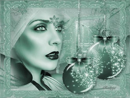 Christmas Ornaments - grey, decoration, woman, balls, artwork